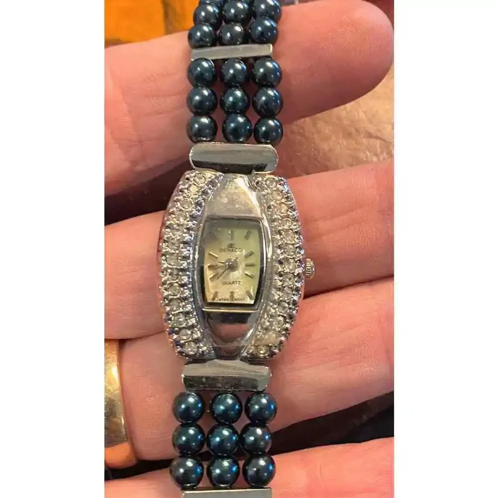 Women's 22mm Silver Tone Denacci Watch, MOP Face, Crystal Accents